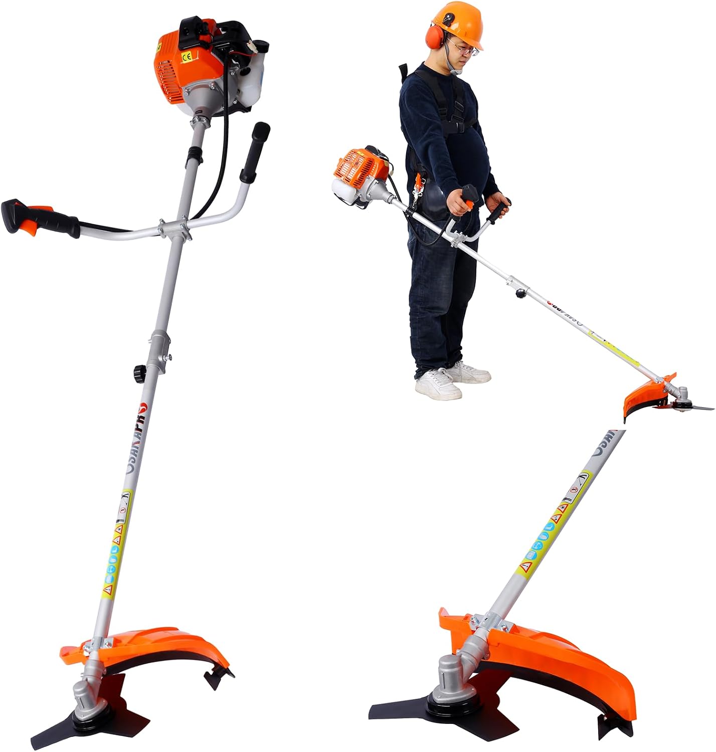 52CC 2-Cycle Gas Powered String Trimmer Edger Weed Eater, 2-in-1 Multi Garden Tools with 10' Brush Cutter, Cordless Hedge Trimmer Grass Trimmer Lawn Mower Weed Wacker for Yard (Orange)