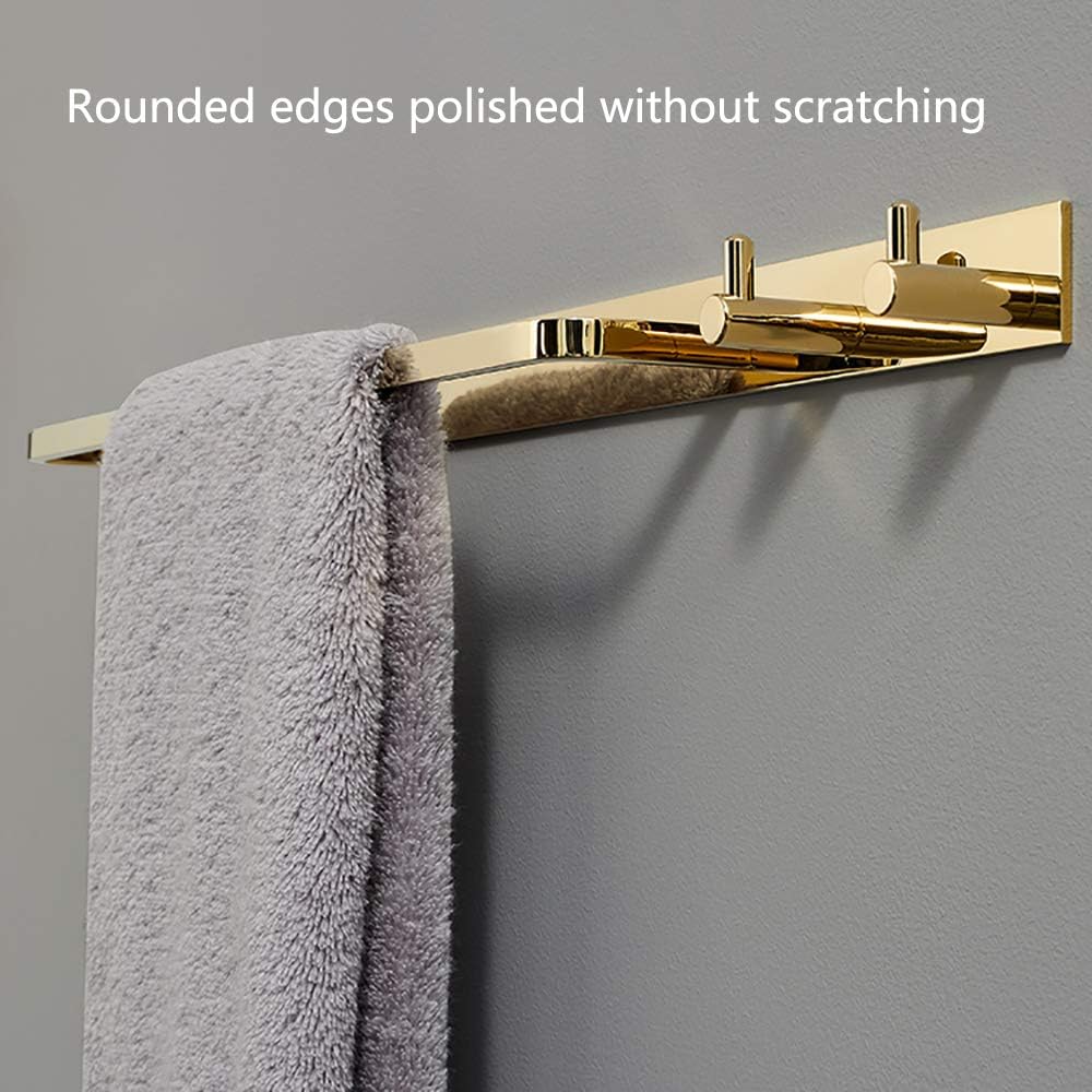 Towel Bar Towel Rail with 2 Hooks Heavy Duty Brass Bathroom Towel Rack Wall Mounted Towel Holder Double Rod Storage Rack for Bathroom Kitchen Toilet,Black Gold
