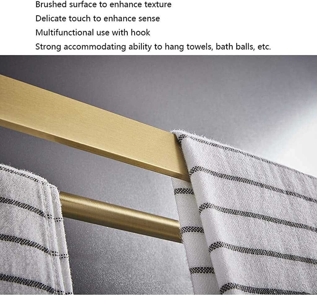Wall-Mounted Towel Rack,Double Bar Towel Rails with Hooks - Brushed Space Aluminum Wall-Mounted Towel Rack & Holder for Bathroom - Stylish Gold & White Finish, Durable Towel Shelves Design