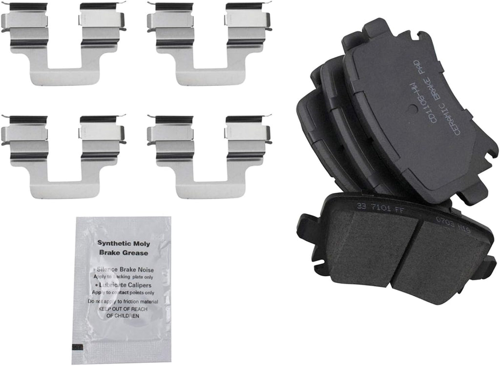 TRQ Rear Brake Pad and Rotor Set Ceramic Rotors Calipers Hardware Compatible with 2010 Audi A3 A3 Quattro Volkswagen Golf