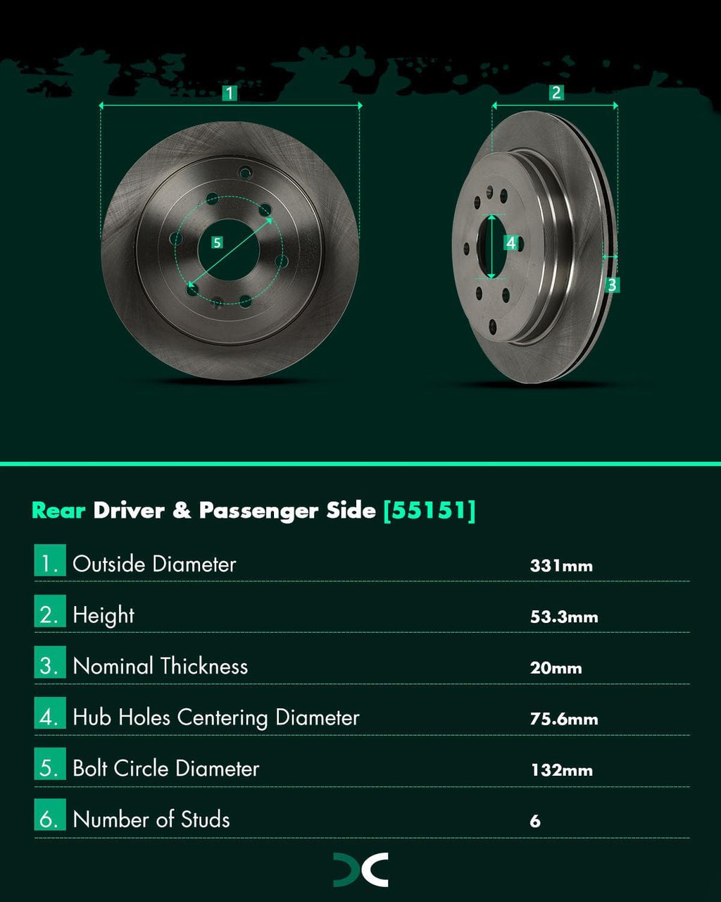 SCITOO - Brake Kits For Enclave 2008-2017,For Traverse 2009-2017,For Acadia 2007-2016,For Acadia Limited 2017,For Outlook 2007-2010 Rear Disc Brake Rotors and Ceramic Brakes Pads: 55151;D883