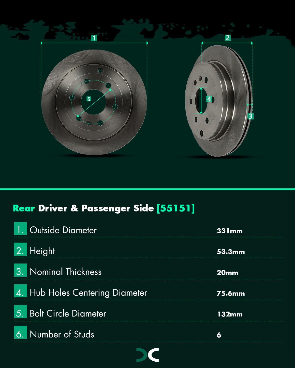 SCITOO - Brake Kits For Enclave 2008-2017,For Traverse 2009-2017,For Acadia 2007-2016,For Acadia Limited 2017,For Outlook 2007-2010 Rear Disc Brake Rotors and Ceramic Brakes Pads: 55151;D883