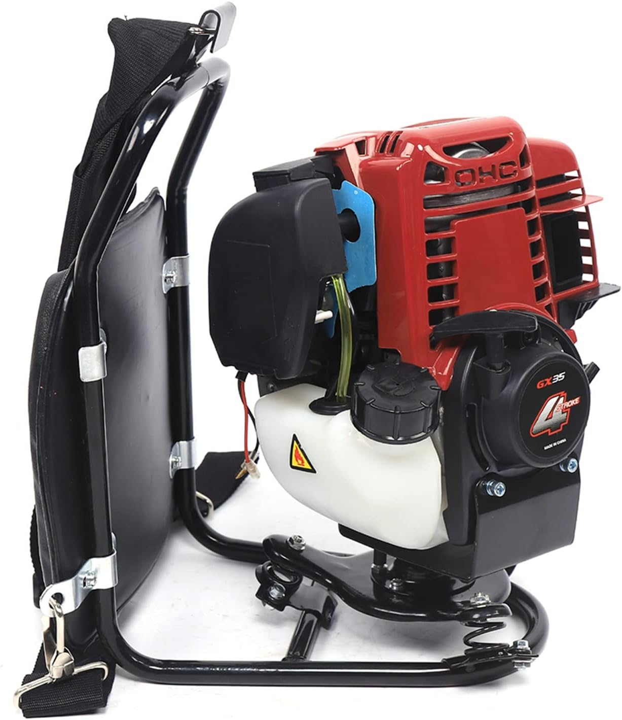 Backpack Brush Cutter Tiller, 4 Stroke 1.4HP Gas Powered Grass Hedge Trimmer Air-Cooled Single Cylinder Cultivator Lawn Mower for Cut Remove Weeds On Lawns, Farmland 4500-8500rpm