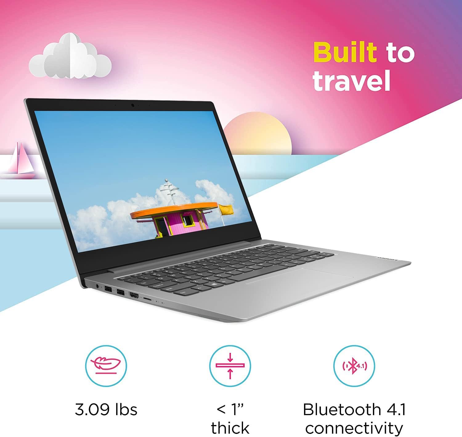 Lenovo 2022 IdeaPad 1 Laptop, 14' Anti-Glare Display, Intel Quad-Core Processor, Intel UHD Graphics, 4GB RAM, 256GB PCIe SSD, Windows 11 + Microfiber Cloth