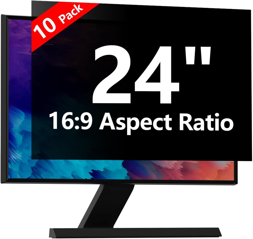【10 Pack】 Computer Privacy Screen Protector 24 Inch with Hp Dell Asus Samsung LG and More, Removable Security Shield Filter for 16:9 Aspect Ratio Monitor Like ViewSonic Sceptre