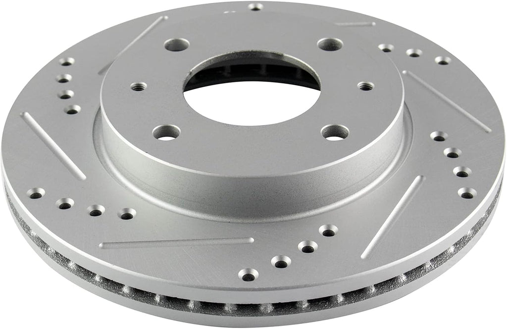 TRQ Performance Front Brake Pad and Rotor Set Ceramic Drilled Slotted Coated Rotors Calipers Compatible with 2002-2005 Hyundai Elantra