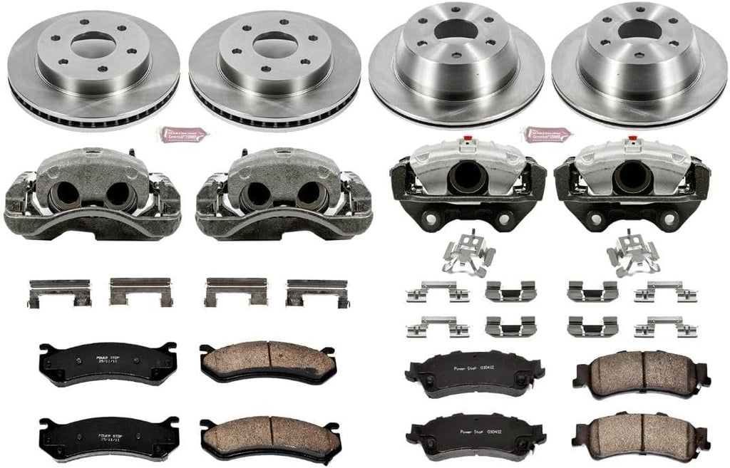 PowerStop Front and Rear Brake & Caliper Kit for Chevrolet Astro 2003-05 |Avalanche 1500 2002 |Silverado 1500 1999-02 - Ceramic Brake Pads + Calipers + Disc Rotors Replacement, KCOE2010A
