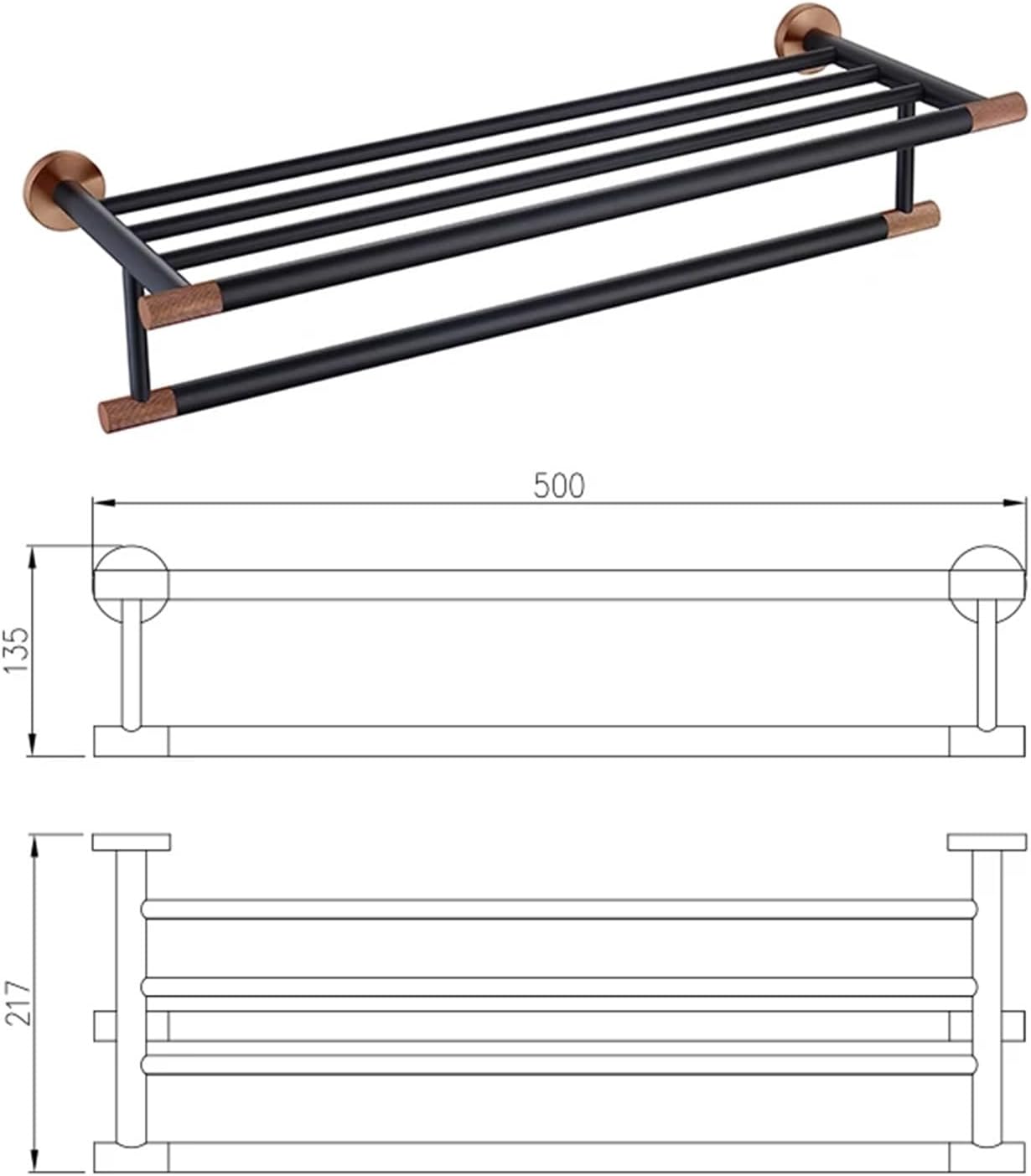 Black Rose Gold Wall Mount Stainless Steel Robe Hook Toilet Paper Holder Towel Bar Rack Cup Holder Bathroom Set(Towel Rack)