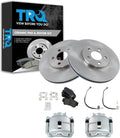 TRQ Front Brake Pad and Rotor Set Ceramic Rotors Calipers Hoses Compatible with 2001-2009 Chrysler PT Cruiser