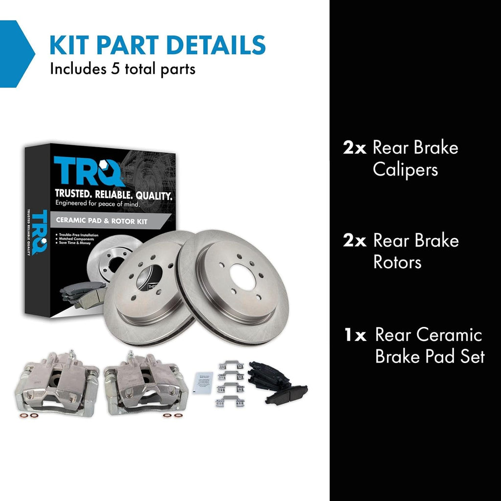 TRQ Rear Brake Pad and Rotor Set Ceramic Vented Rotors Calipers Compatible with 2003-2007 Cadillac CTS 2005-2011 STS