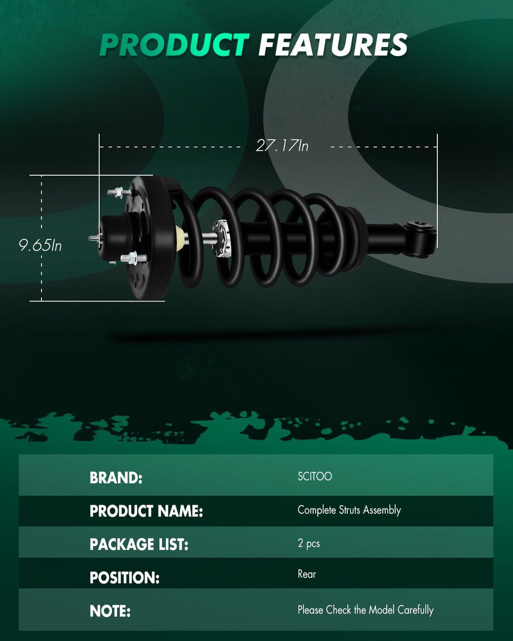 SCITOO Rear Shock Absorber Assembly Fit for 2007-2013 for Ford for Expedition, 2007-2013 for Lincoln for Navigator, Complete Shock and Strut Assembly Kit Fit for 171139 2PCS