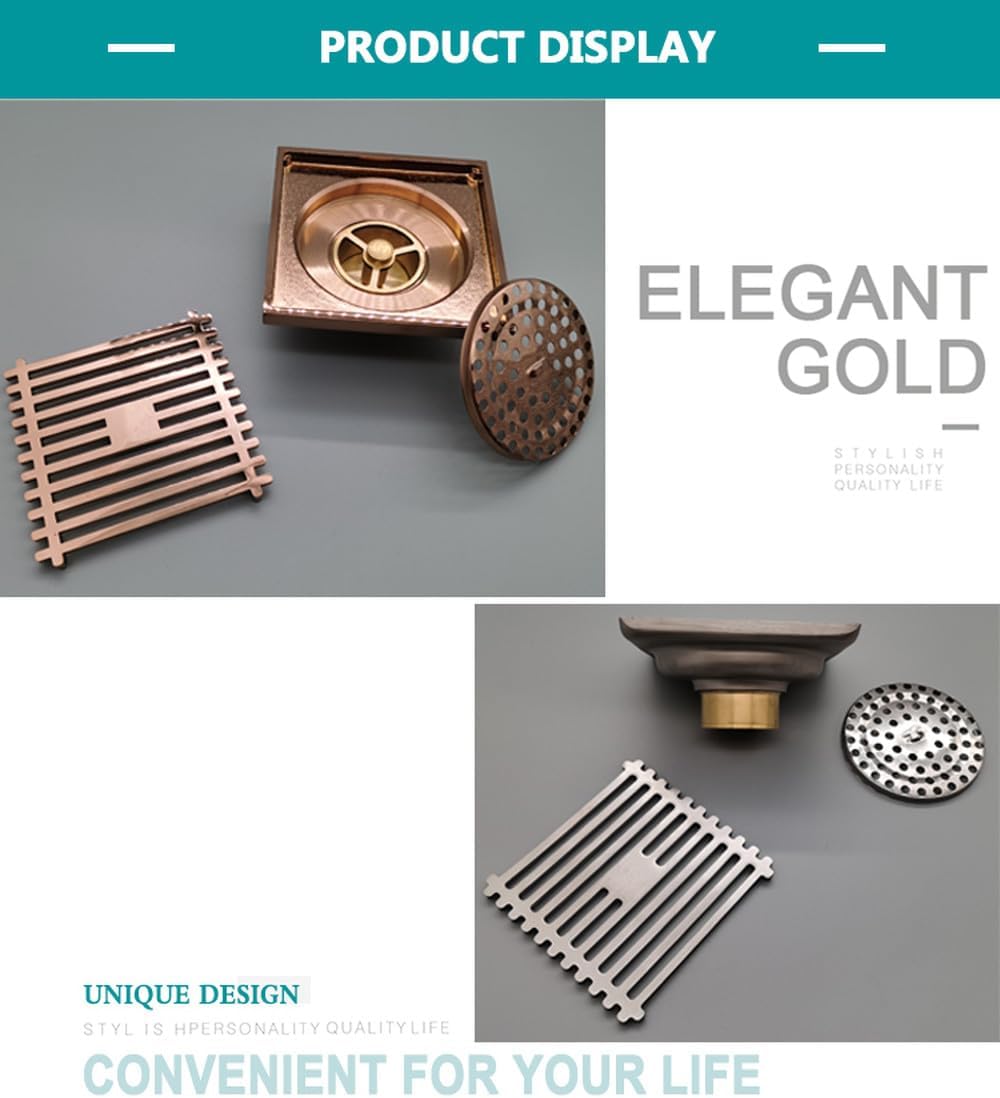 Floor Water Drain Stripe Cover Matt Black Rose Gold Silver Brushed Antique Bronze for Bathroom Kitchen Garden Balcony,FD0001RG,86,Fd0001gm-A