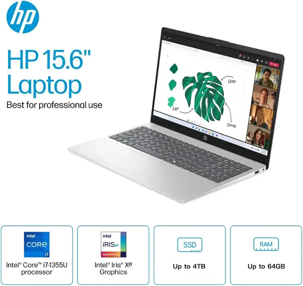 HP 15.6in Touchscreen Laptop Computer - 15.6' FHD Display, Intel i7 1355U(10-core), Intel Iris Xe Graphics, Windows 11 Pro, Wi-Fi6, Bluetooth, Accessoires (64GB RAM + 1TB SSD)