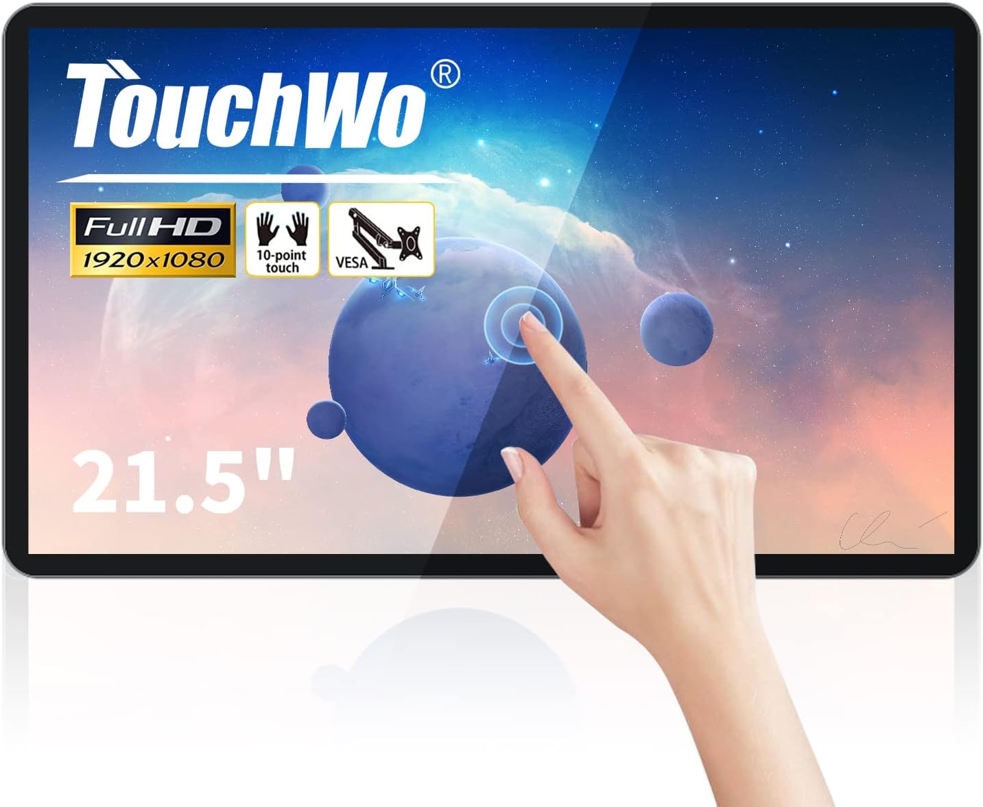 21.5 inch Capacitive Multi-Touch Screen Industrial Monitor, 16:9 Display 1920 x 1080P, Built-in Speakers, VGA & HD-MI Monitor for PC, POS, Small Business, Restaurant
