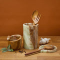 Utensil Holder, Spoon Rest, and Mortar Pestle, Onyx Marble, Set of 3