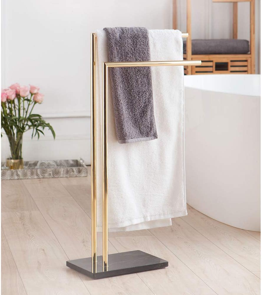 Wing Bathroom Towel Holder Stand Floor, Gold Freestanding Towel Rack with Marble Base, Stainless Steel Double Bathroom Towel/Kitchen Towel Rack Stand, Heavy Duty Metal, Never Rust