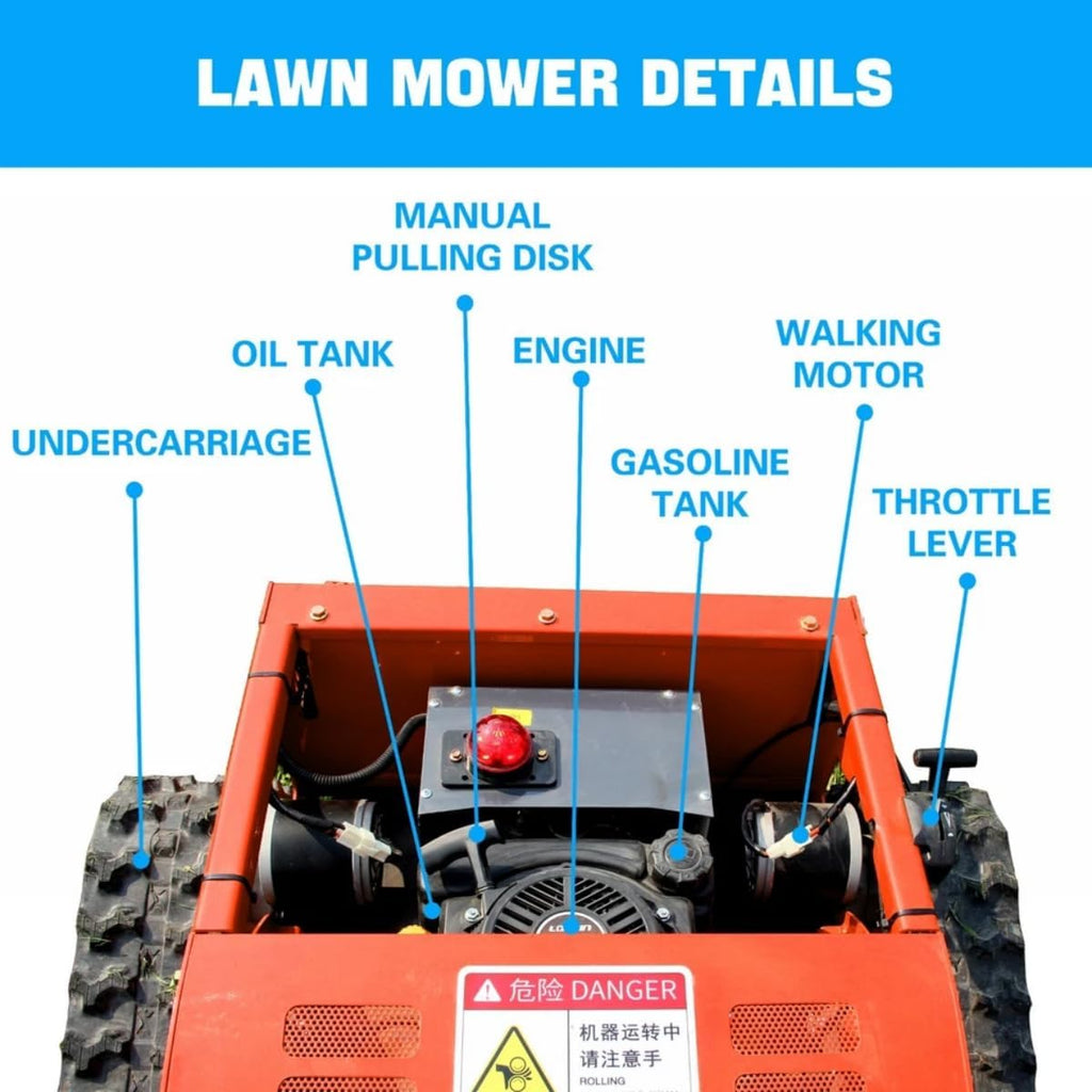 Heavy-Duty Remote Control Lawn Mower with 9Hp Four Stroke Gasoline Engine, Manganese Steel Blade, Adjustable Cutting Height and Speed, All Terrain Grass Cutter Yard Mower Remote Control