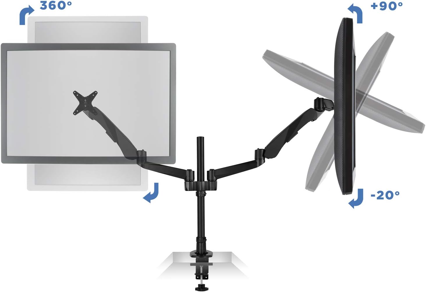 Mount-It! Premium Modular Dual Monitor Desk Mount Arms Stand | Double Gas Spring Arms Fits 19 21.5 24 27 32 Inch Computer Screens with 75 100 VESA Patterns | C-Clamp and Grommet Bases | Black