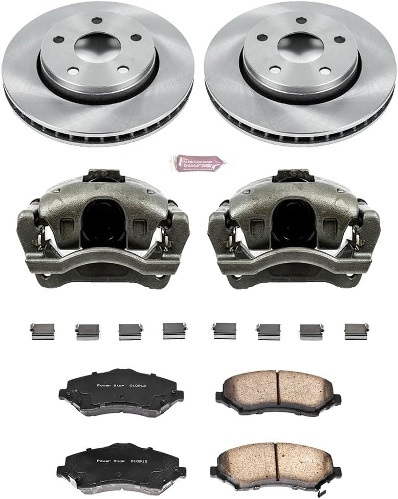 PowerStop Front Brake & Caliper Kit for Jeep Wrangler 2007-17 | Jeep Wrangler JK 2018 - Ceramic Brake Pads + Calipers + Disc Rotors Replacement, KCOE3097