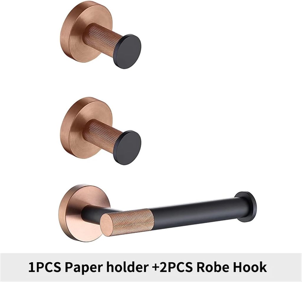 Black Rose Gold Wall Mount Stainless Steel Robe Hook Toilet Paper Holder Towel Bar Rack Cup Holder Bathroom Set(Whole Set 06)
