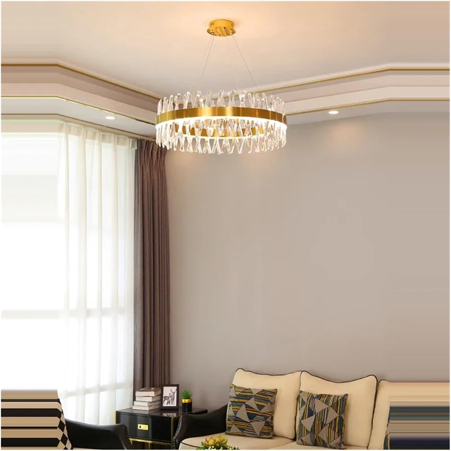 Crystal Chandelier Round Oval Gold Silver Hanging Lamps Suspension Luminaire for Living Room,Dining Light Fixtures
