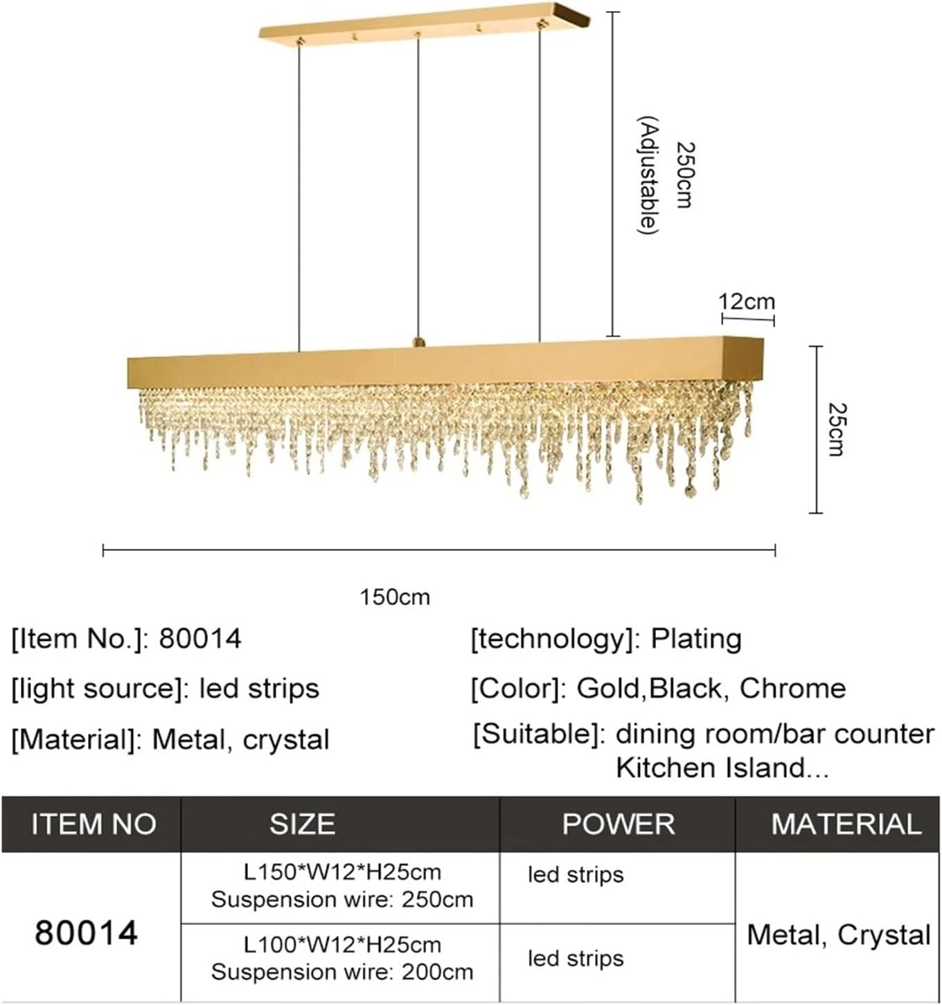 Modern Kitchen Island Crystal Chandelier Luxury Dining Room LED Hanging Light Fixture Gold/Black/Silver Home Decor Indoor Chandelier