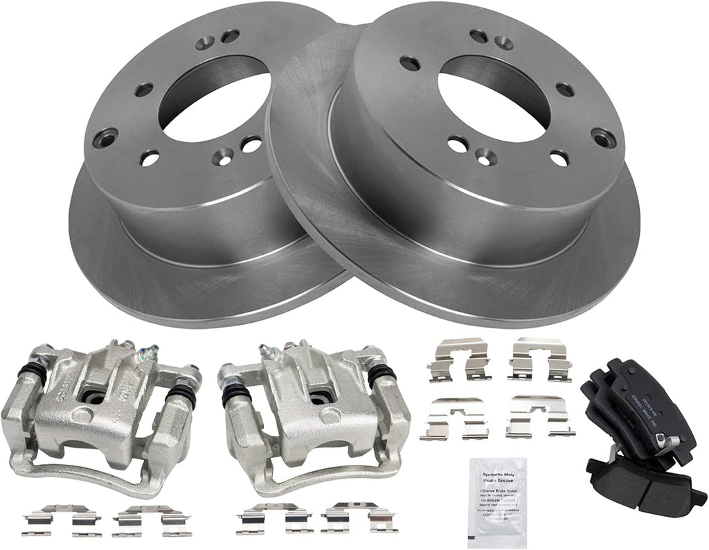 TRQ Rear Brake Pad and Rotor Set Ceramic Rotors Calipers Compatible with 2010-2013 Kia Soul