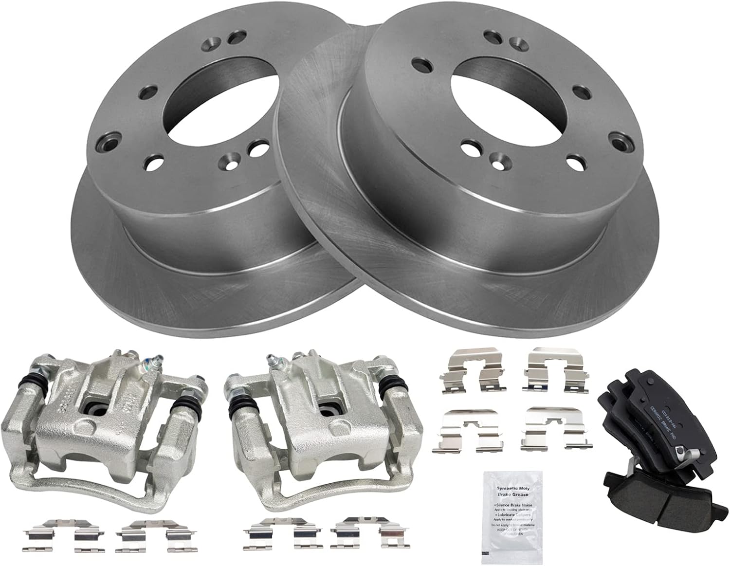 TRQ Rear Brake Pad and Rotor Set Ceramic Rotors Calipers Compatible with 2010-2013 Kia Soul