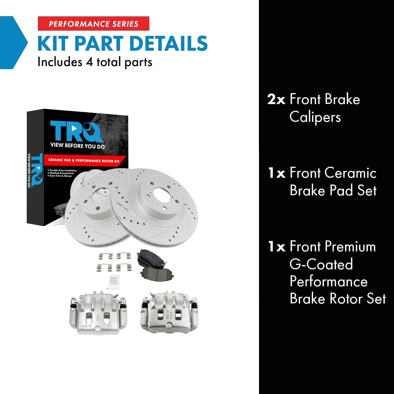 TRQ Performance Front Brake Pad and Rotor Set Ceramic Vented Coated Rotors Calipers Compatible with 2002 Subaru Legacy Outback