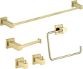 KIBI Cube 5-Piece Bathroom Hardware Set – Wall Mounted Bath Accessories Kit, Premium Brass, Includes Towel Bar, Towel Ring, Toilet Paper Holder, Robe Hook & Towel Hook (Brushed Gold, C-KBA15-5-1)