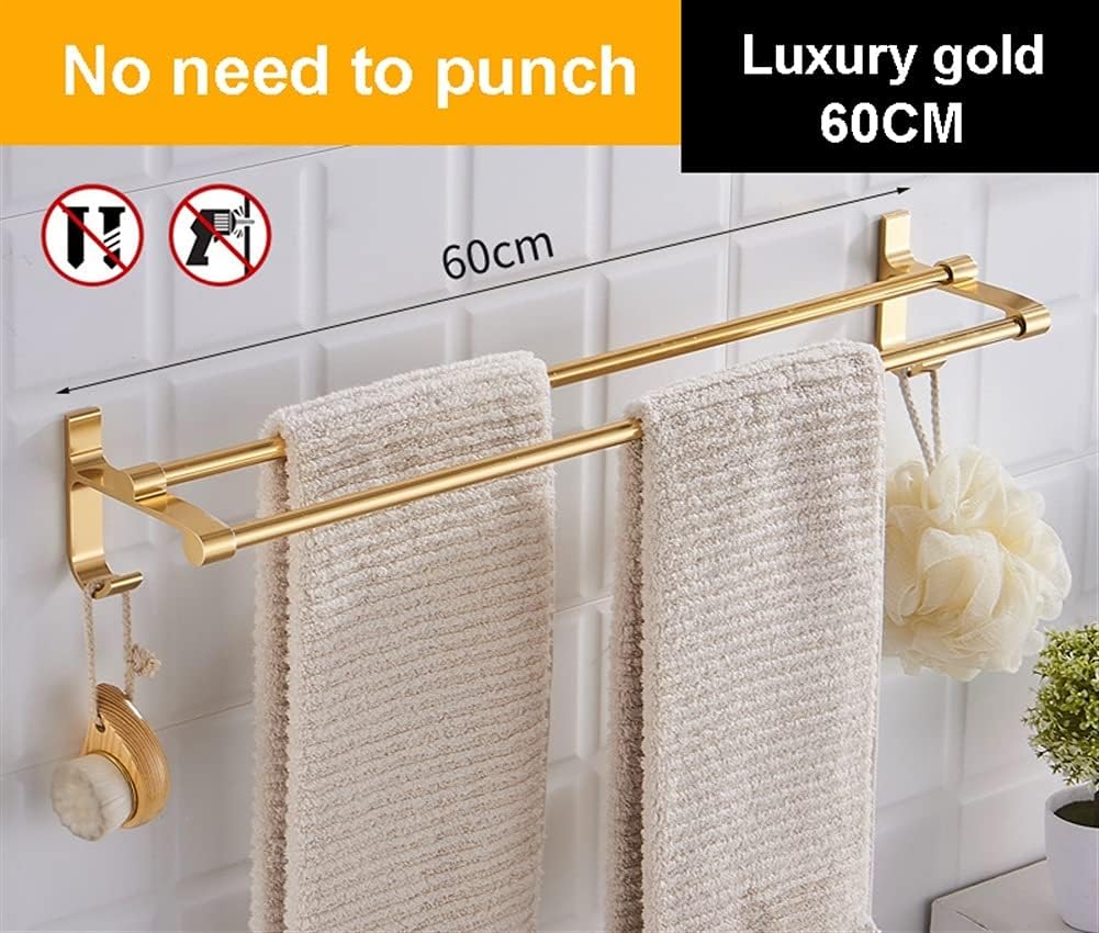 LSLYTQ Towel Rail Rack Bathroom Matt Silver Towel Rack, Space Aluminum Fashion Black Wall Mounted Double Bar, Towel Hanger with Hooks Home Accessories for Bathroom Kitchen