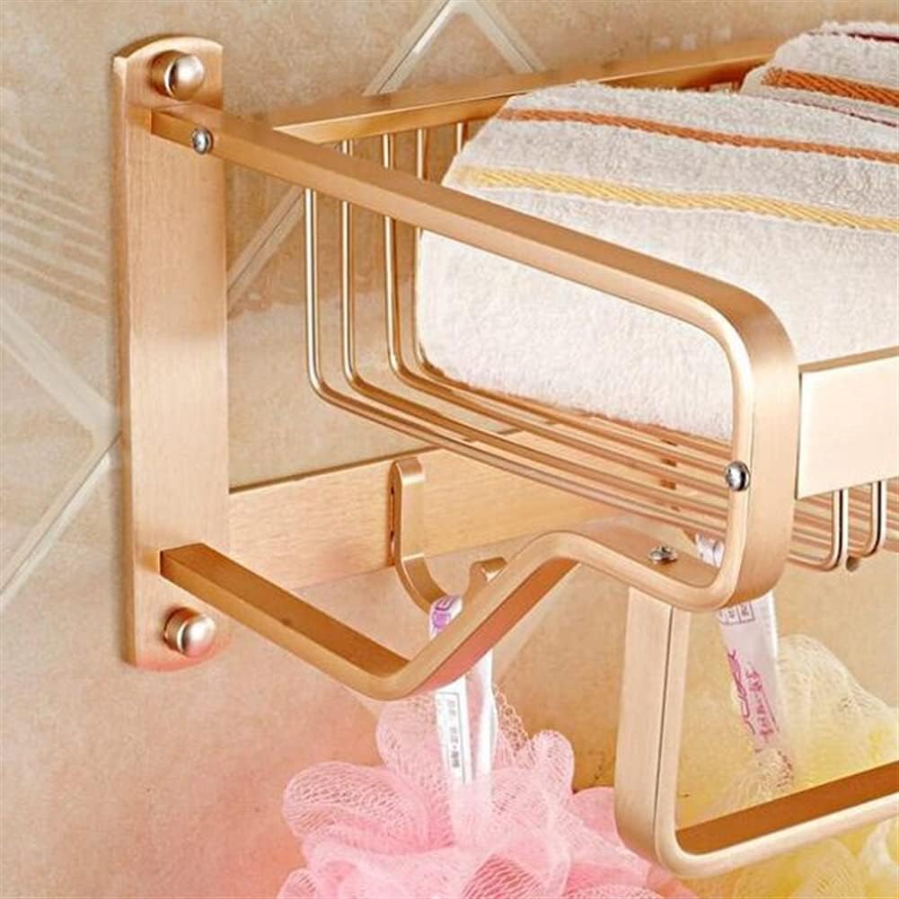 Bathroom Shelves Towel Rail Rack Bathroom Towel Rack, Double Tier Shower Storage Rack, Wall Mounted Gold Towel Bar, Aluminium Nail Or Nail Free Towel Holder for Bathroom Kitchen