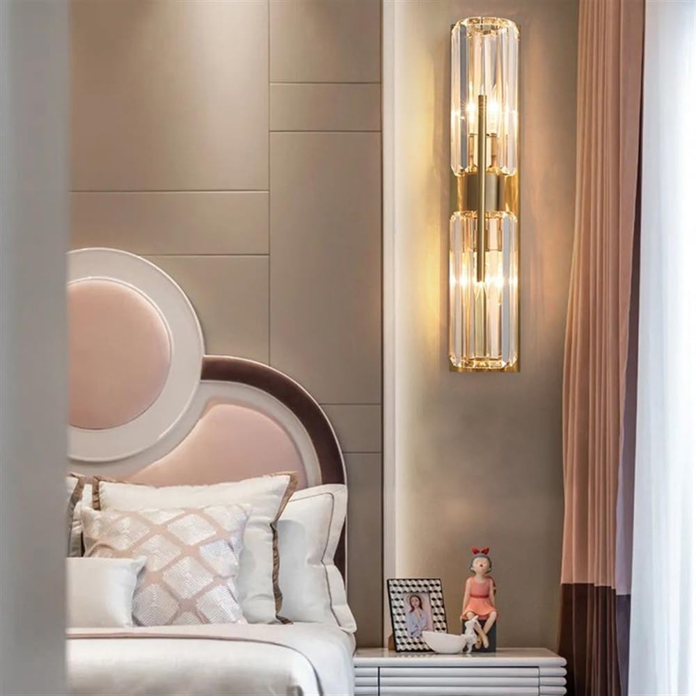 Modern K9 Crystal Wall Sconce Up and Down Wall Mount Light Bathroom Vanity Wall Lighting Fixtures Gold Double Head Wall Lamp for Indoor Living Room Bedroom Bedside