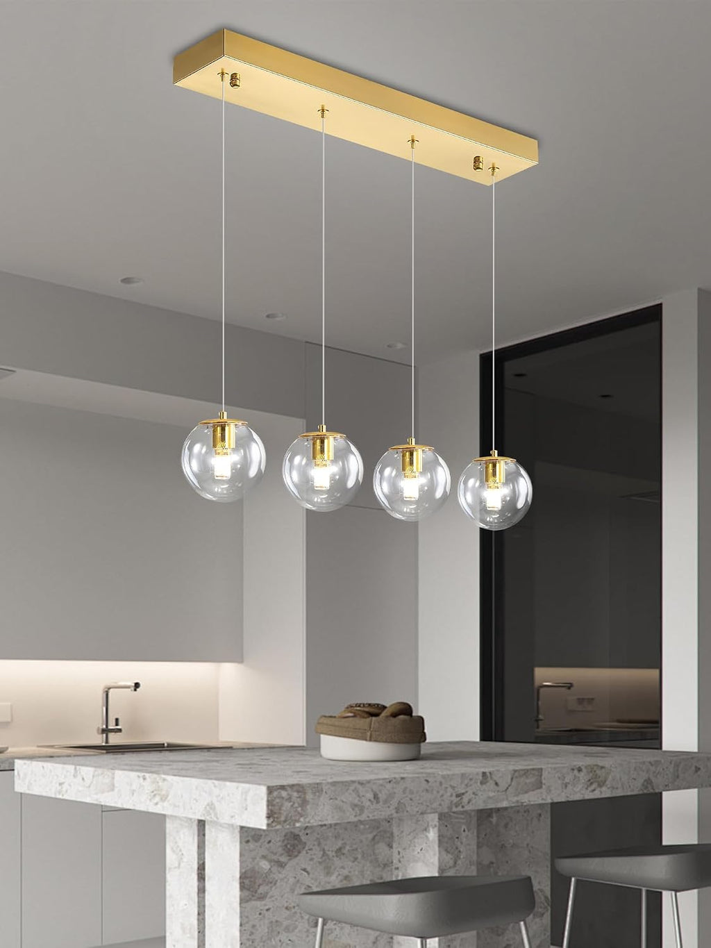 ykolupty Chandeliers for Dining Room Gold Dining Room Lights Fixture Over Table Glass Globe Pendant Lights Kitchen Island Adjustable Hanging Lamp Ceiling for Bedroom Entryway Foyer