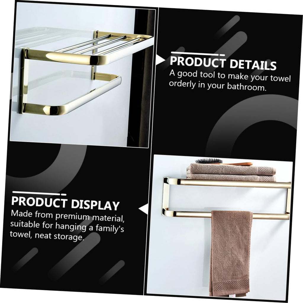 Angoily 1pc Brass Towel Rack Double Design Wall-Mounted Towel Hanger for Bathroom and Kitchen Elegant Gold Finish Easy Installation for Storage