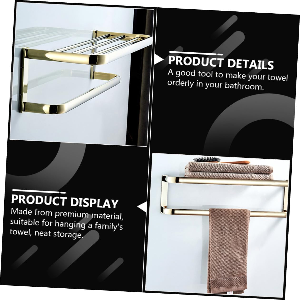 Angoily 1pc Brass Towel Rack Double Design Wall-Mounted Towel Hanger for Bathroom and Kitchen Elegant Gold Finish Easy Installation for Storage