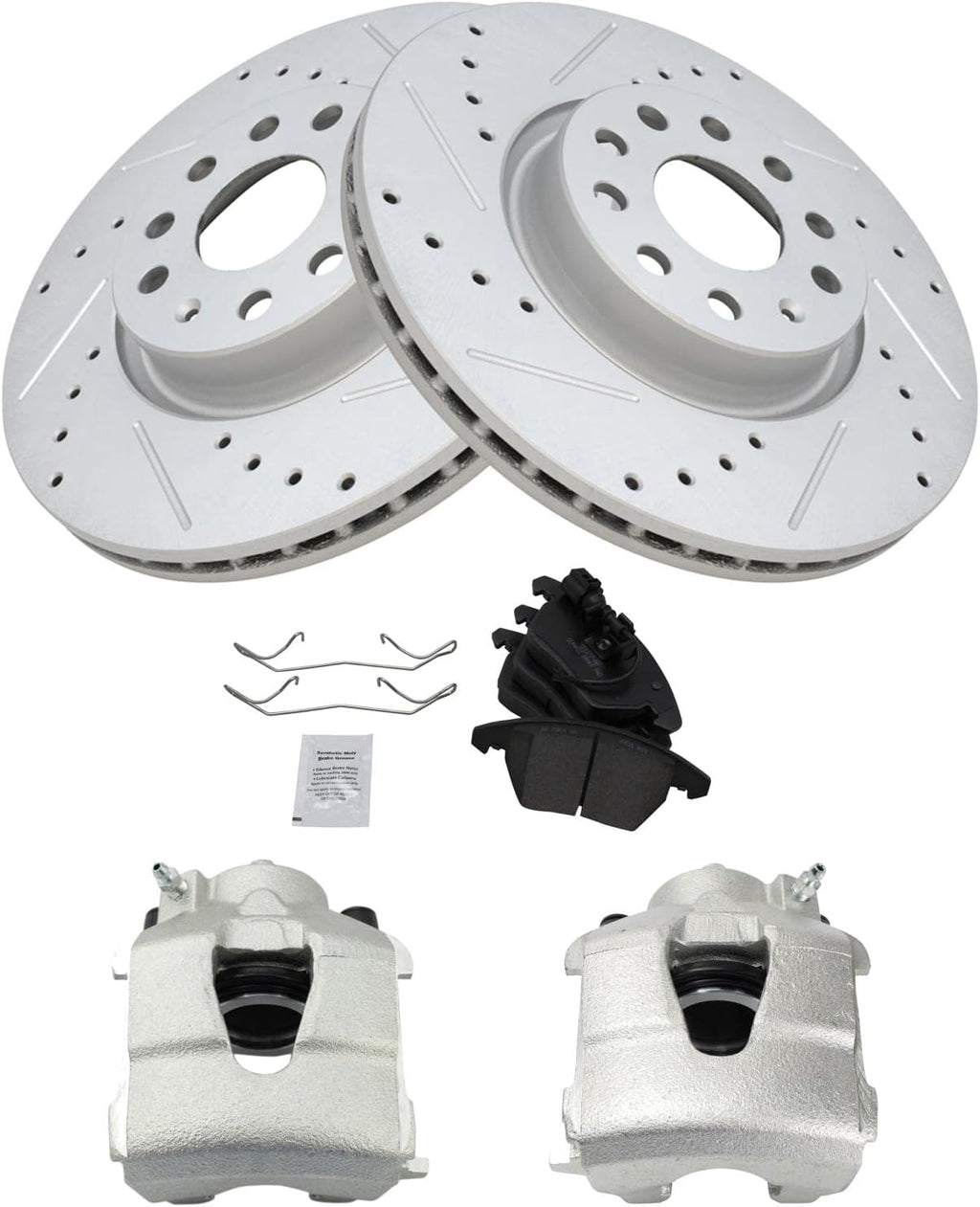 TRQ Performance Front Brake Pad and Rotor Set Ceramic Vented Coated Rotors Calipers Compatible with 2009-2011 Audi A3 Quattro