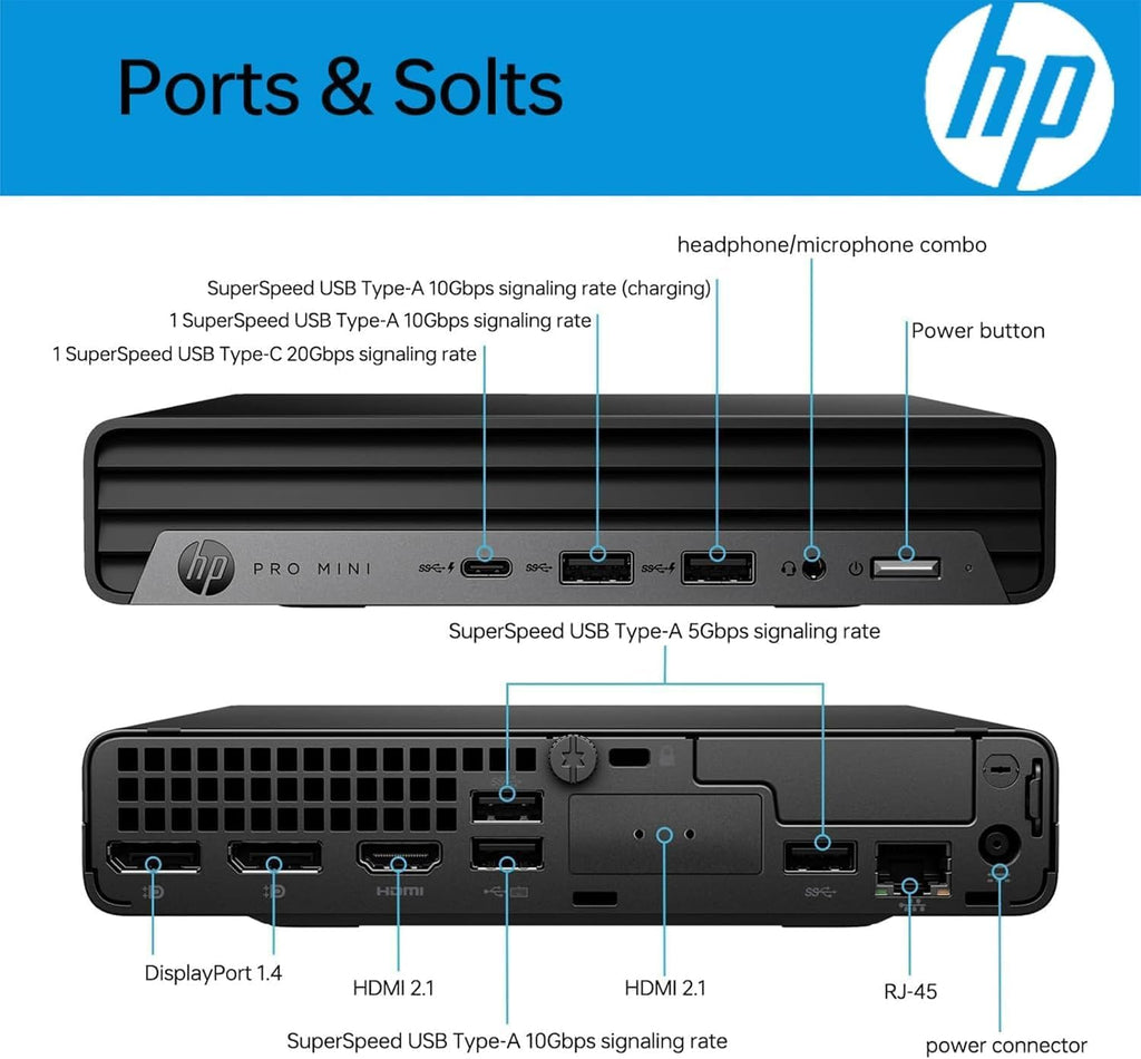 HP Pro Mini 400 G9 Desktop Computer, Intel Celeron G6900T Processor, 32GB DDR5, 1TB SSD, 3-Monitor Ports (2X DisplayPort + HDMI), WiFi 6E, RJ-45, USB-C, Wired Keyboard& Mouse, Windows 11 Pro