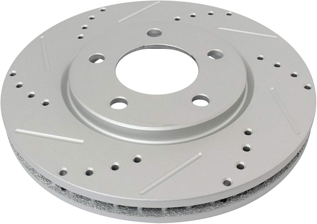 TRQ Performance Front Brake Pad and Rotor Set Ceramic Drilled Slotted Coated Vented Rotors Calipers Compatible with 2001-2007 Chrysler Town & Country 2001-2007 Dodge Caravan Grand Caravan