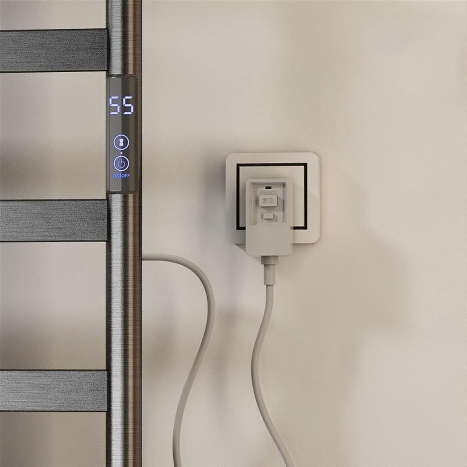 Heated Towel Rack, Double Layer Towel Warmer Heated Towel Rail Heating Drying Rack4-Bar Wall Mounted Towel Warmer Energy Efficient Electric Plug in Heated Towel Rack for Bathroom (Silver)
