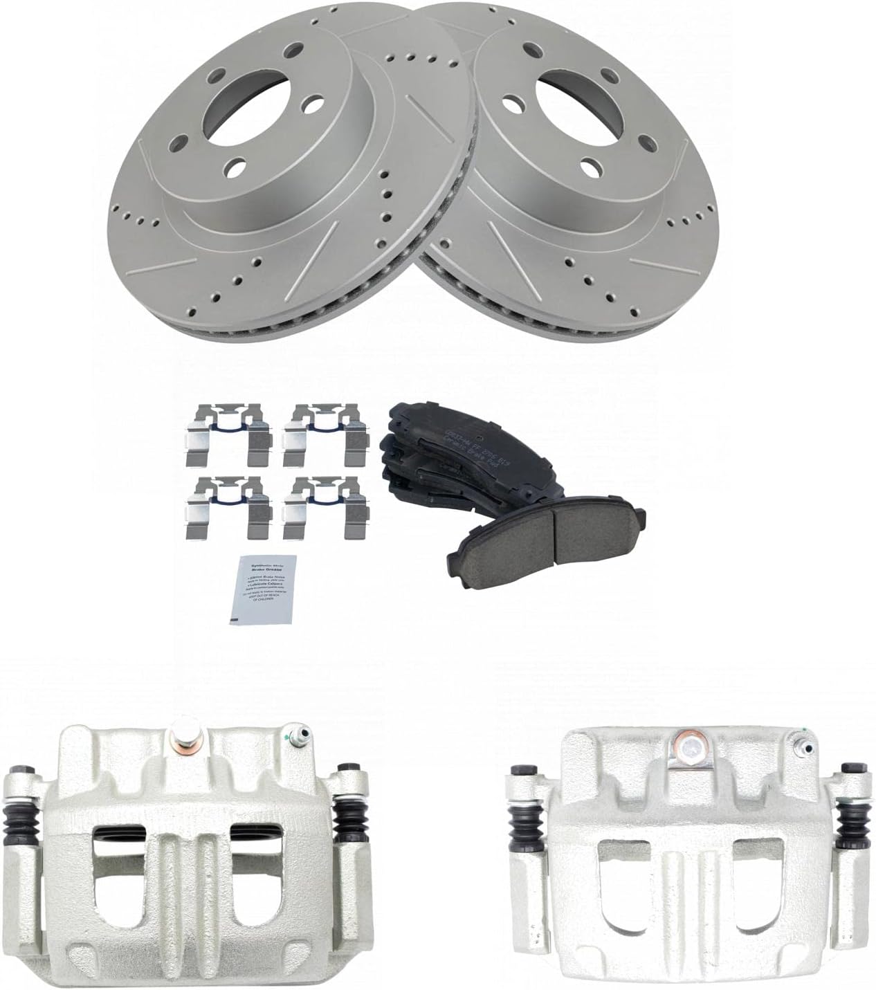 TRQ Performance Front Brake Pad and Rotor Set Ceramic G Coated Slotted Drilled Rotors Calipers Hardware Compatible with 2001-2002 Ford Explorer Sport 2003-2011 Ranger 2003-2009 Mazda B4000