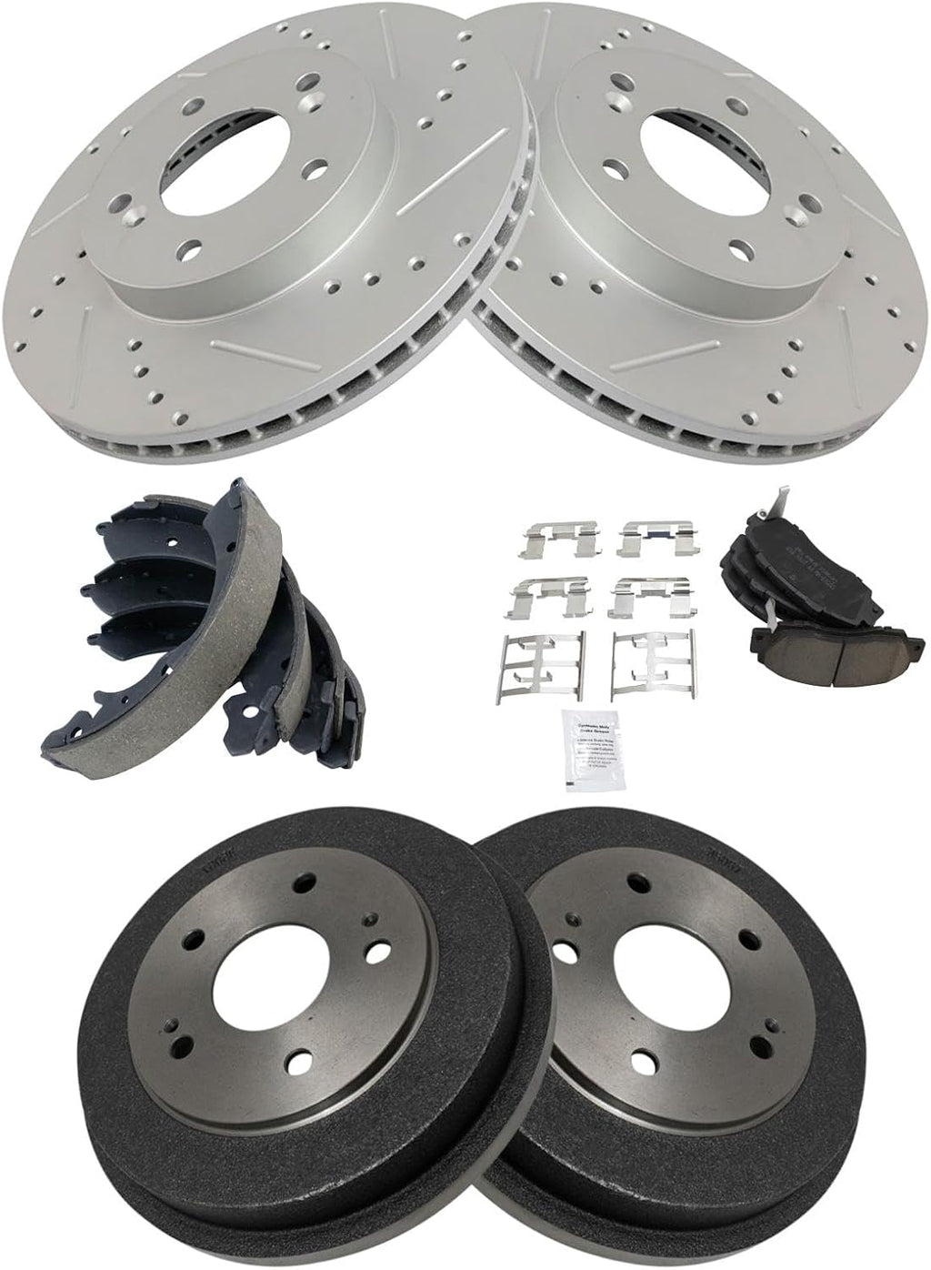 TRQ Performance Front and Rear Brake Pad & Rotor, Shoe & Drum Kit Compatible with 1997-2001 Honda CR-V