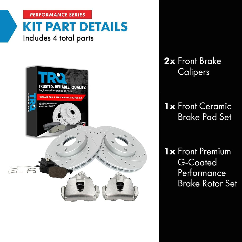 TRQ Performance Front Brake Pad and Rotor Set Ceramic Vented Coated Rotors Calipers Compatible with 2012-2016 Ford Focus 2014-2018 C-Max