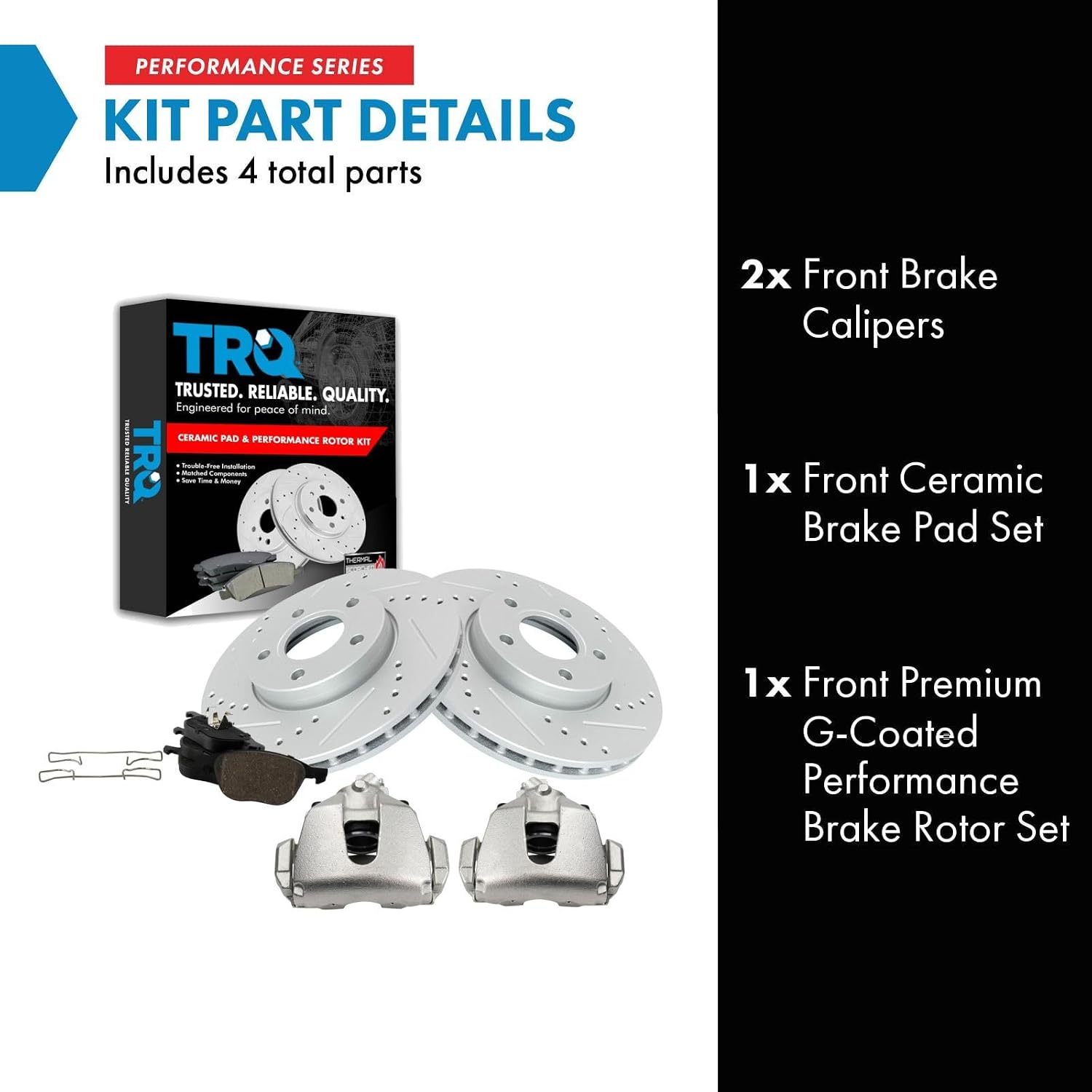 TRQ Performance Front Brake Pad and Rotor Set Ceramic Vented Coated Rotors Calipers Compatible with 2012-2016 Ford Focus 2014-2018 C-Max