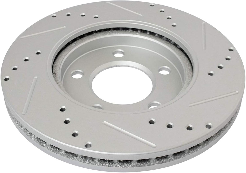 TRQ Performance Front Brake Pad and Rotor Set Ceramic Drilled Slotted Coated Vented Rotors Calipers Compatible with 2001-2007 Chrysler Town & Country 2001-2007 Dodge Caravan Grand Caravan