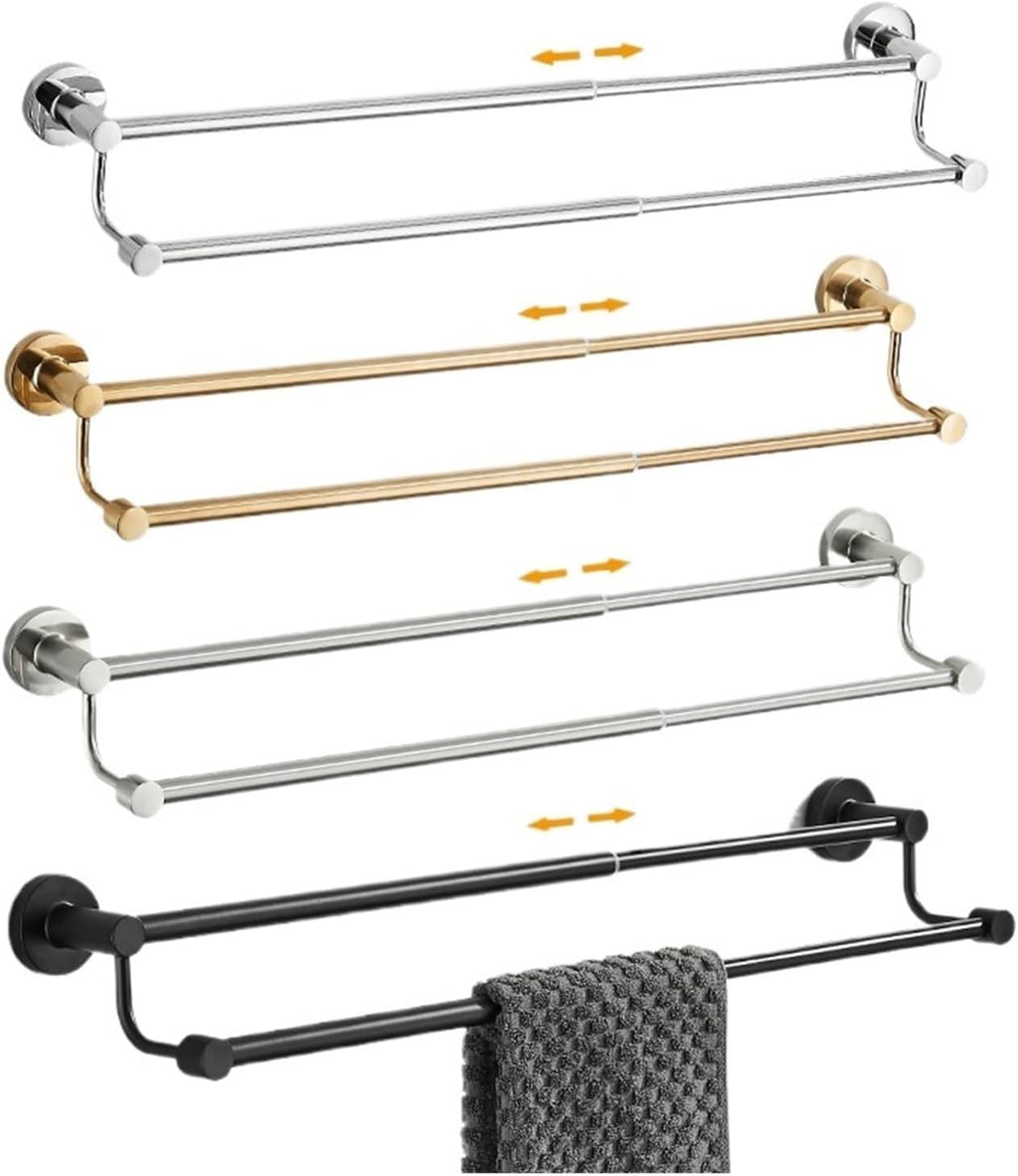 Bathroom Retractable Towel Double Bar Black, Chrome Towel Rack Extended Drying Towel Hanging Bar Gold, Nickel EL81024D(Chrome)