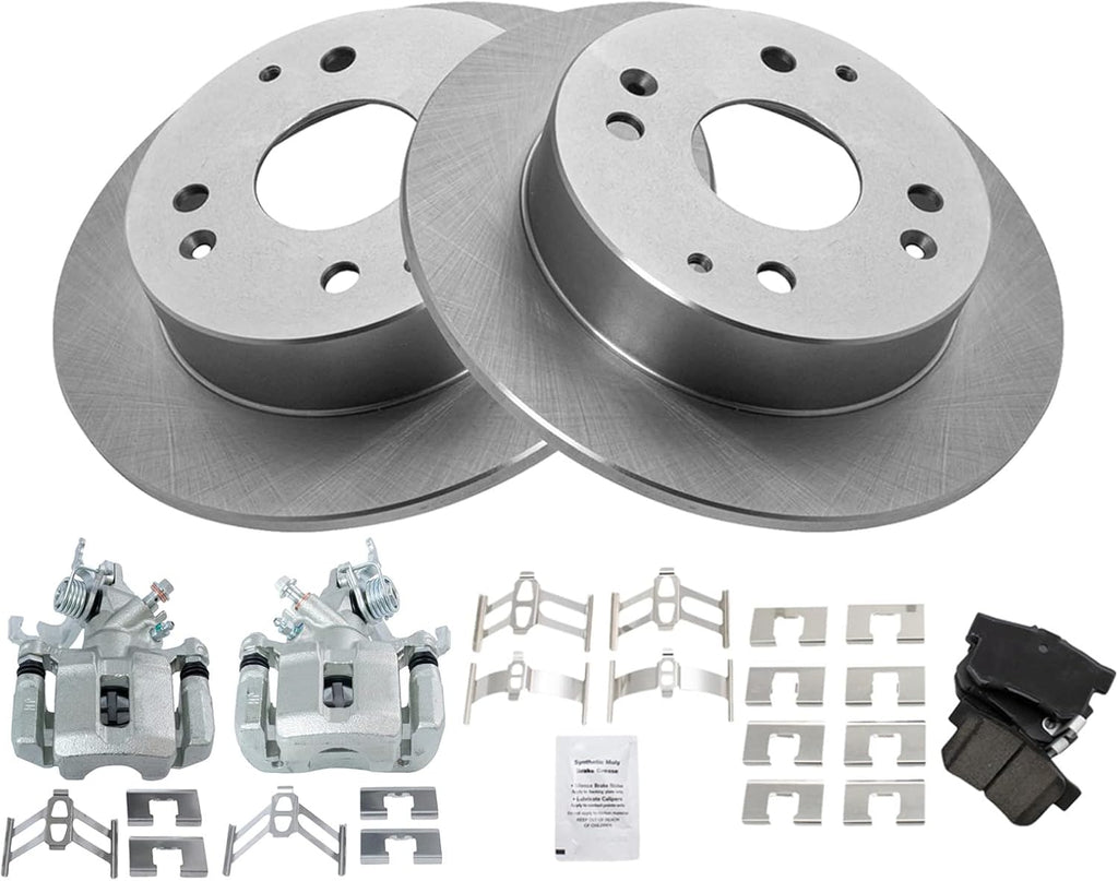 TRQ Rear Brake Pad and Rotor Set Ceramic Solid Rotors Calipers Compatible with 1998-2002 Honda Accord