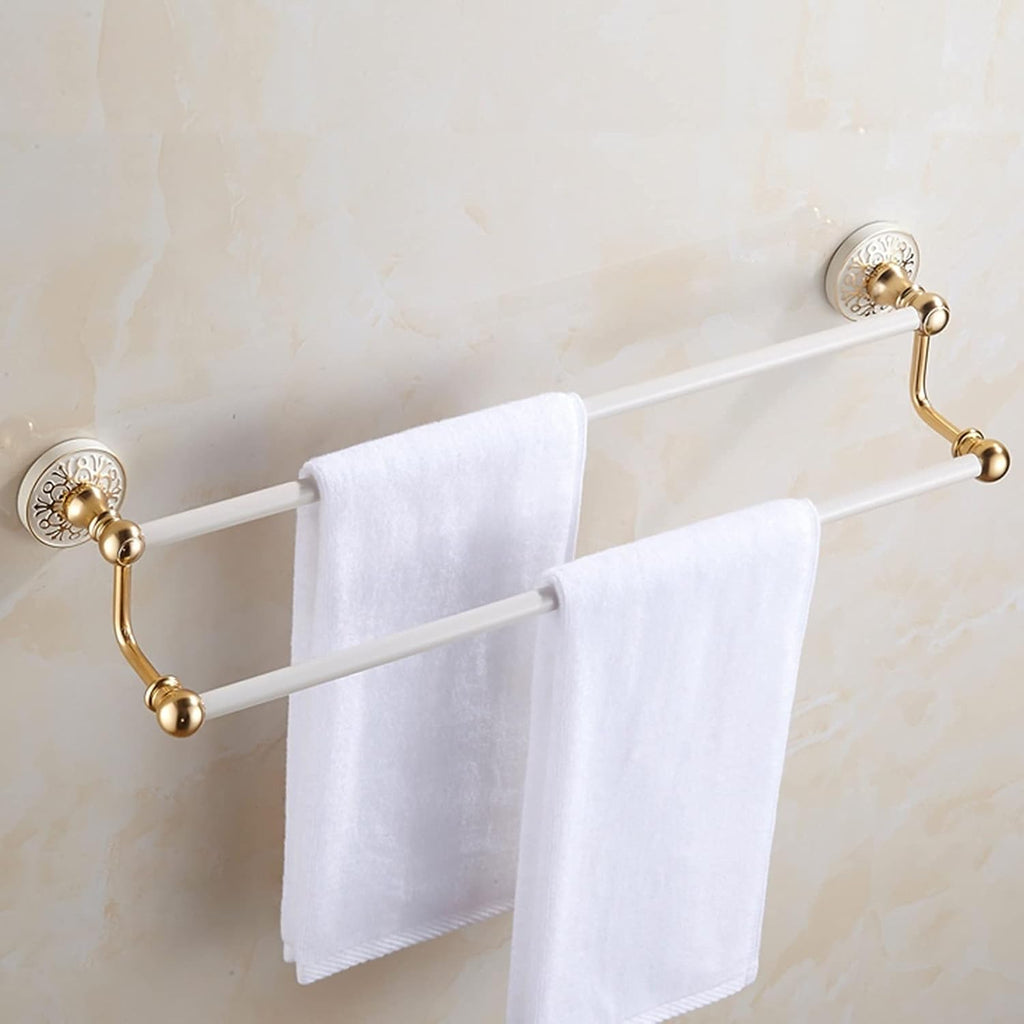 Gold+White European Style Towel Bar, Wall Mounted Double Towel Holder Rack, Quality Space Aluminum, Bathroom Kitchen Shower Accessories, 40cm-100cm, Optional (Size : 100cm)