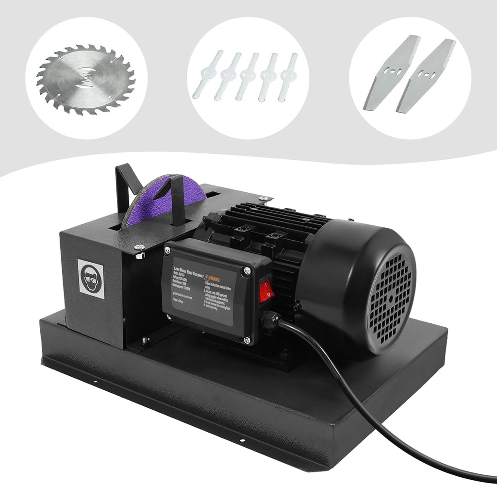Lawn Mower Blade Sharpener | Lawnmower Blade Bench Grinder | Electric Lawn Mower Blade Sharpener | with 7/9-inch Ceramic Grinding Wheel | Two Spare Sandpaper | 1700 RPM | Black (1HP 750W)