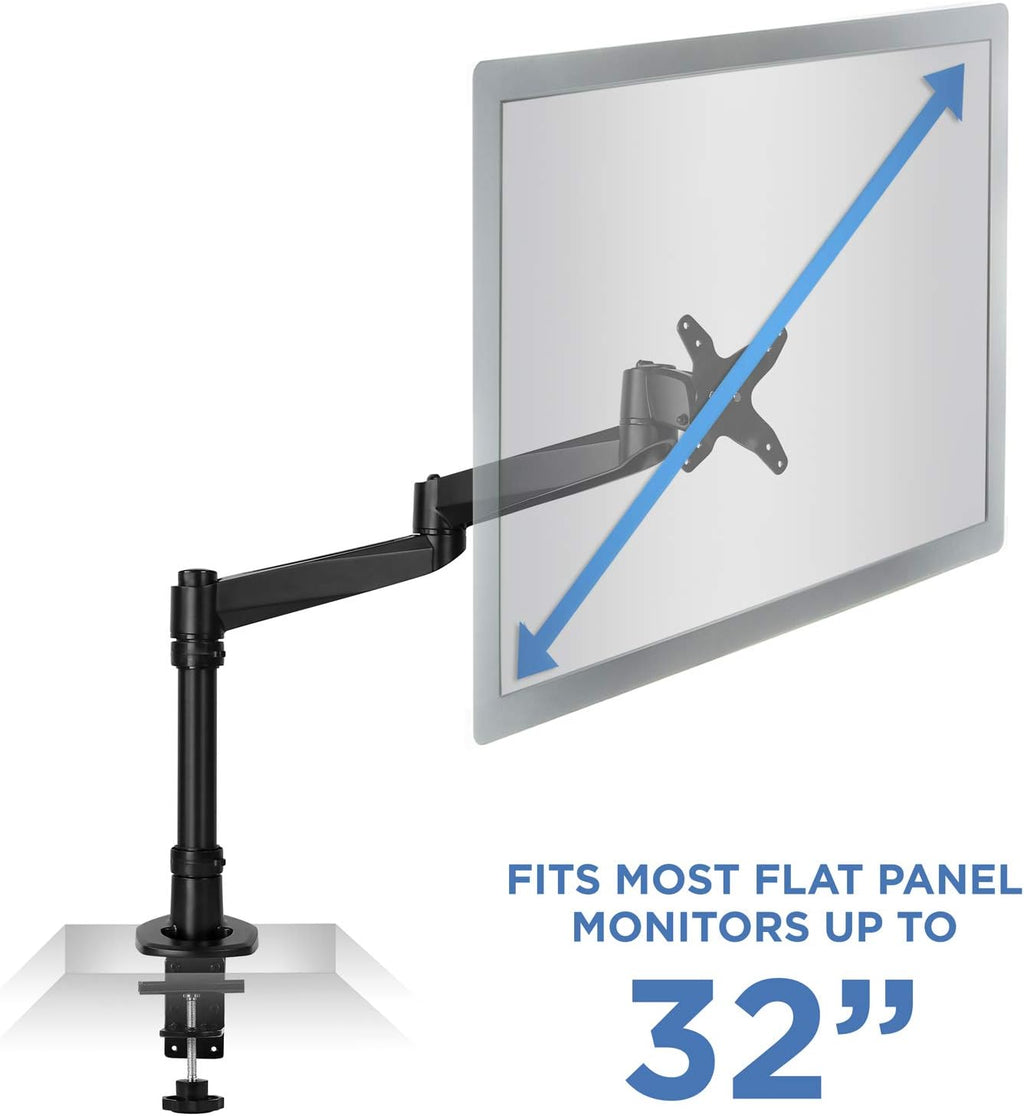Mount-It! Premium Modular Monitor Desk Mount Arm Stand | Single Tilt Swivel Arm Fits 19 21.5 24 27 32 Inch Computer Screens with 75 100 VESA Patterns | C-Clamp and Grommet Bases | Black